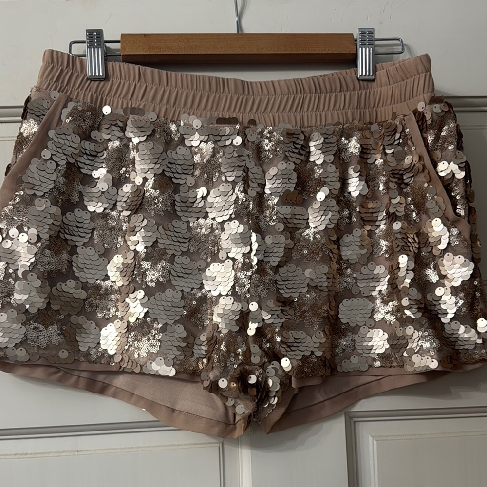 Soieblu Sequin Embellished Tan Athletic Shorts